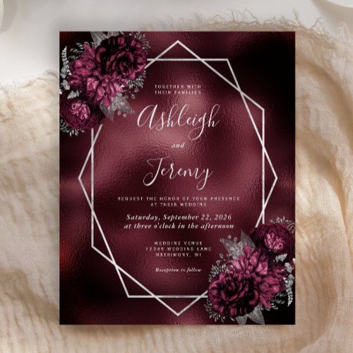 Budget Burgundy Faux Foil Silver Floral Wedding