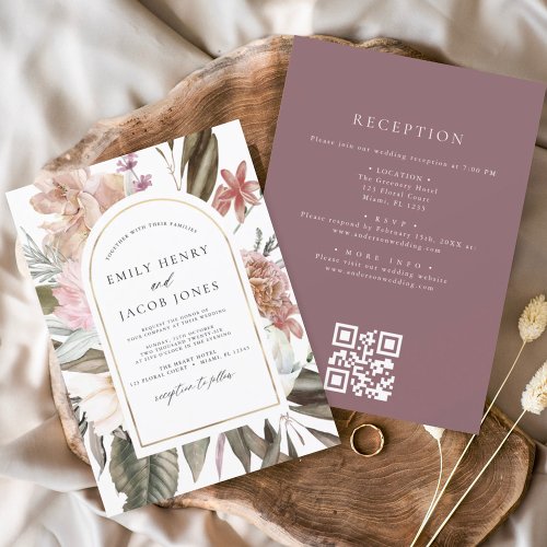 Budget Burgundy Floral All in One QR Code Wedding