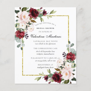 Budget Burgundy Floral Bridal Shower Invitation