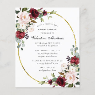 Budget Burgundy Floral Bridal Shower Invitation