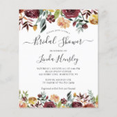 Budget Burgundy Floral Bridal Shower Invitations (Front)