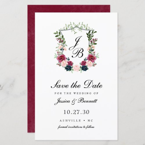 Budget Burgundy Floral Crest Save the Date