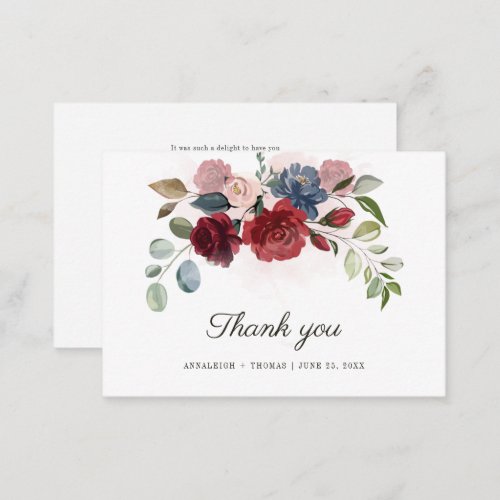 Budget Burgundy Floral Eucalyptus Thank You Note Card