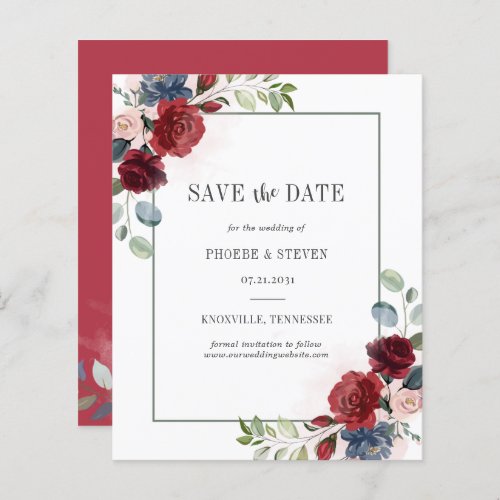Budget Burgundy Floral Greenery Save the Date