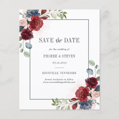 Budget Burgundy Floral Greenery Save the Date