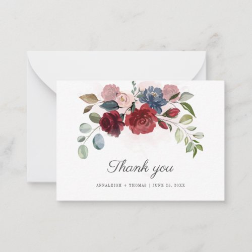 Budget Burgundy Floral Greenery Wedding Thank You Note Card