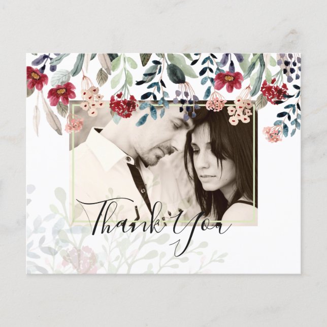 BUDGET Burgundy Floral Photo Collage Thank You Flyer (Front)