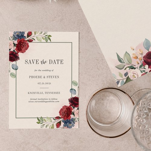 Budget Burgundy Floral Rustic Save the Date