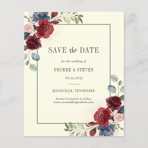 Budget Burgundy Floral Rustic Save the Date Flyer