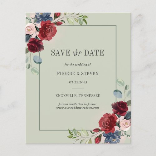 Budget Burgundy Floral Rustic Save the Date Flyer