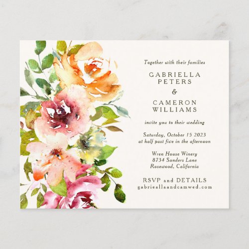 Budget Burgundy Floral Rustic Wedding Invitation