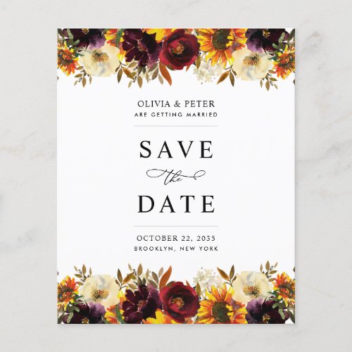 Budget Burgundy Floral Save the Date Invitation