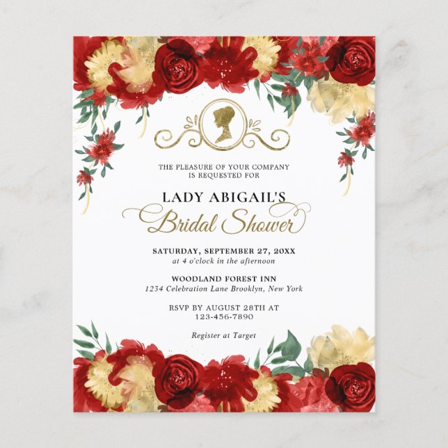 BUDGET Burgundy Floral Victorian Bridal Shower (Front)