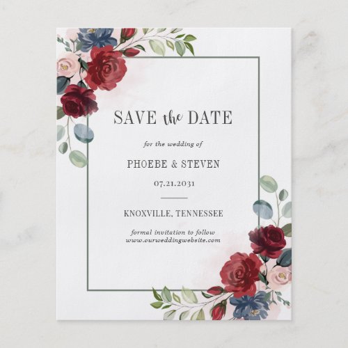 Budget Burgundy Floral Watercolor Save the Date Flyer