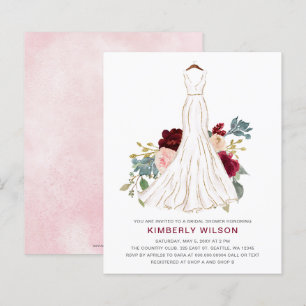 Budget Burgundy Floral Wedding Dress Bridal Shower