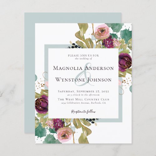 Budget Burgundy Floral Wedding Invitation