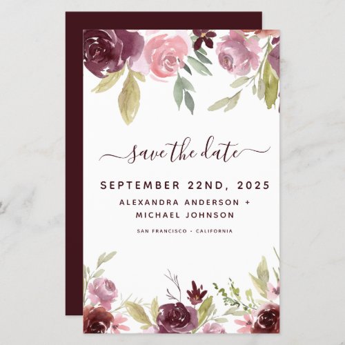 Budget Burgundy Flowers Floral Save the Date