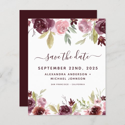 Budget Burgundy Flowers Floral Save the Date