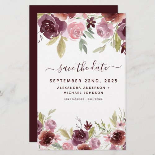 Budget Burgundy Flowers Floral Save the Date