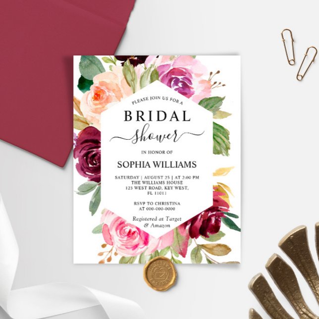 Budget Burgundy Frame Bridal Shower Invitation (Creator Uploaded)