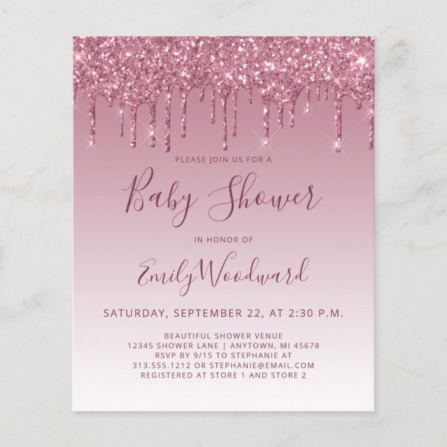 Budget Burgundy Glitter Baby Shower Invitation (Front)
