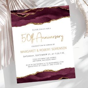 Budget Burgundy Gold Agate 50th Anniversary Invite