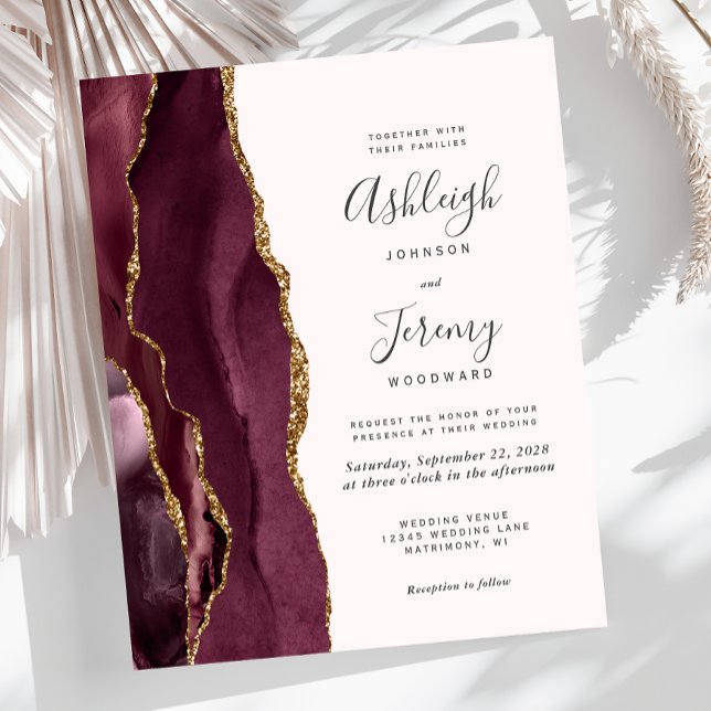 Budget Burgundy Gold Agate Blush Wedding Invite (Creator Uploaded)
