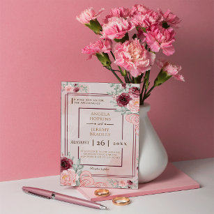 Budget Burgundy Gold & Blush Pink Floral Wedding Save The Date