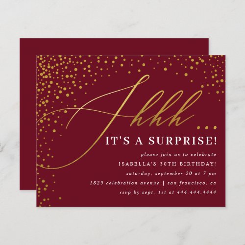 Budget Burgundy  Gold Confetti Surprise Party