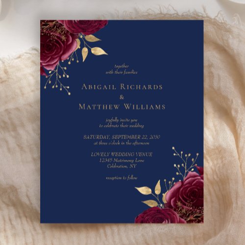 Budget Burgundy Gold Floral Navy Blue Wedding