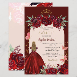 Budget Burgundy Gold Floral Princess Sweet 16