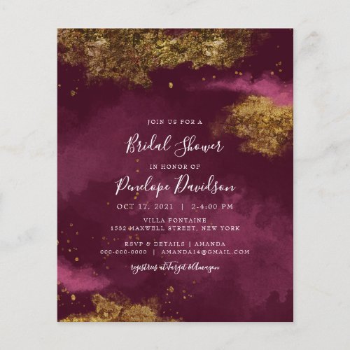 Budget Burgundy Gold Foil Bridal Shower Invitation