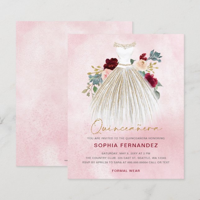 Budget Burgundy gold glitter Dress Quinceañera  (Front/Back)