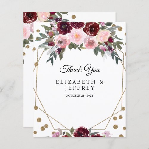 Budget Burgundy Gold Glitter Geometric Thank You 