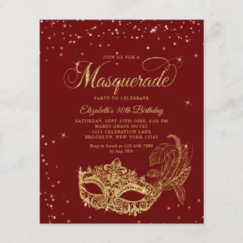 BUDGET Burgundy Gold Glitter Masquerade Birthday