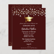 Budget Burgundy Gold Hat Graduation Invitation