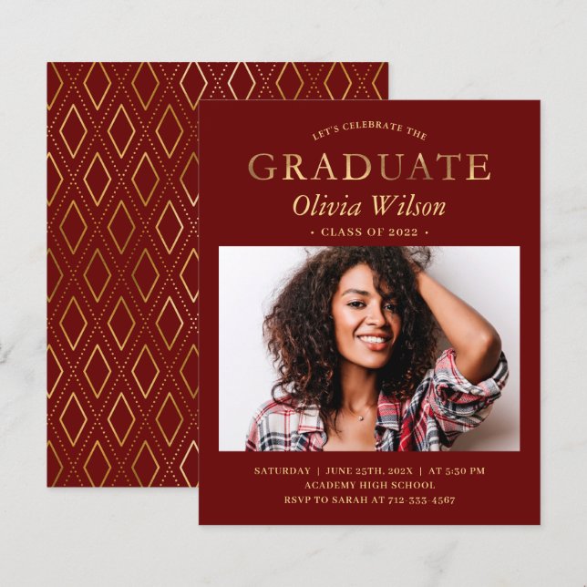 Budget Burgundy Gold Photo Graduation Celebration (Front/Back)