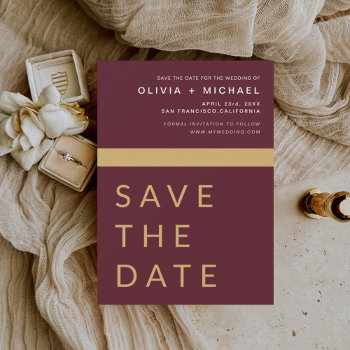 Budget Burgundy Gold Save The Date Elegant Flyer by Hot_Foil_Creations at Zazzle
