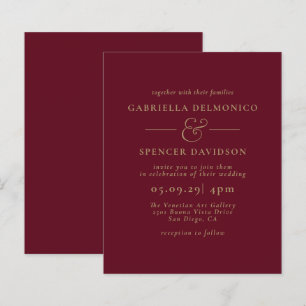 BUDGET Burgundy  Gold Wedding Invitation