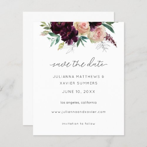 Budget Burgundy  Light Pink Floral Save the Date