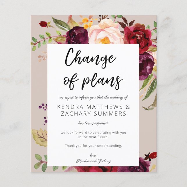 Budget Burgundy Marasala TP Change of Plans Flyer (Front)