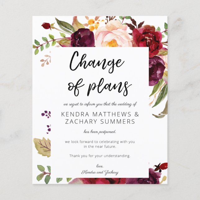 Budget Burgundy Marasala WH Change of Plans Flyer (Front)