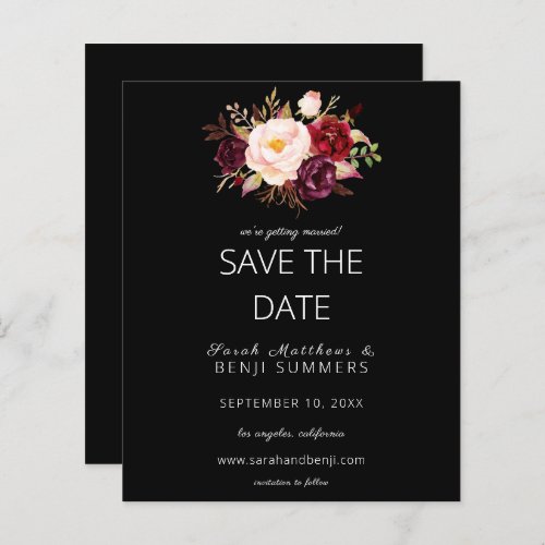 Budget Burgundy Marsa Floral Save the Date _ Black