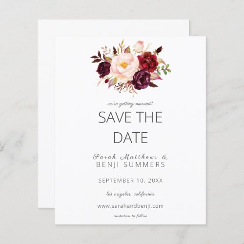 Budget Burgundy Marsa Floral Save the Date_ White