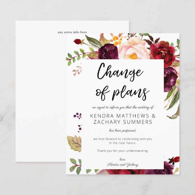 Budget Burgundy Marsala Floral WH Change of Plans (Front/Back)