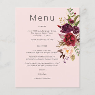 Budget Burgundy Marsala & Pink Floral Menu- Pink 1 Flyer