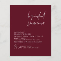 Budget Burgundy Modern Bridal Shower Invitation