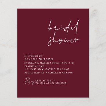 Budget Burgundy Modern Bridal Shower Invitation
