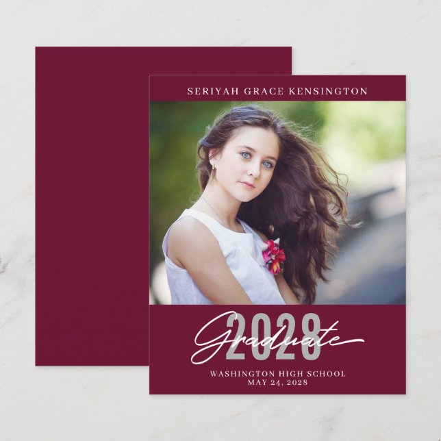Budget Burgundy Modern Elegant Graduation (Front/Back)