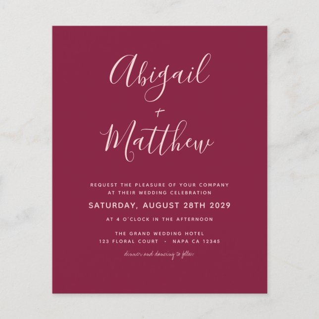 Budget Burgundy Modern Photo Wedding Invitation Fl Flyer (Front)